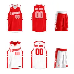 Red White Double Side Sets Men Basketball Jersey 3