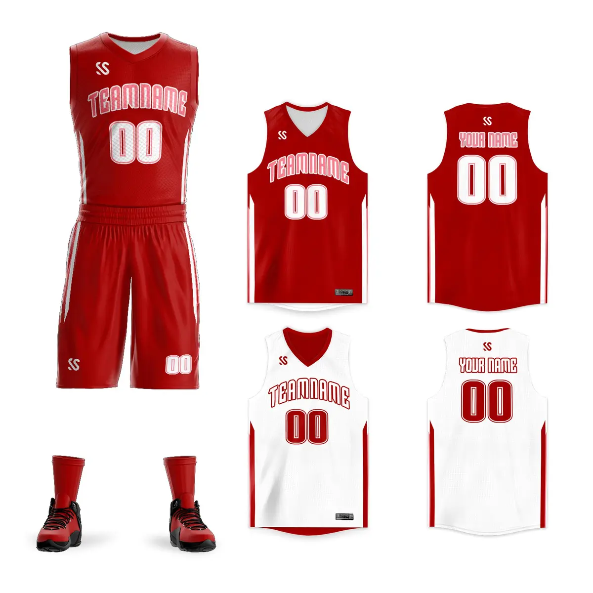 Red White Double Side Sets Sportswear Basketball Jersey