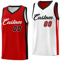 Red White Double Side Tops Athletic Basketball Jersey
