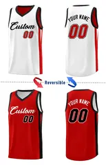 Red White Double Side Tops Athletic Basketball Jersey 5
