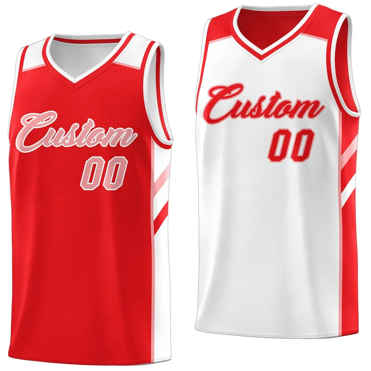 Red White Double Side Tops Casual Basketball Jersey
