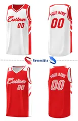 Red White Double Side Tops Casual Basketball Jersey 4