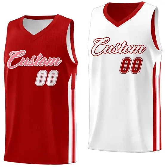 Red White Double Side Tops Men Training Basketball Jersey