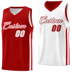 Red White Double Side Tops Men Training Basketball Jersey 1
