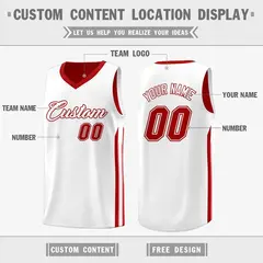 Red White Double Side Tops Men Training Basketball Jersey 3