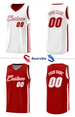 Red White Double Side Tops Men Training Basketball Jersey 4