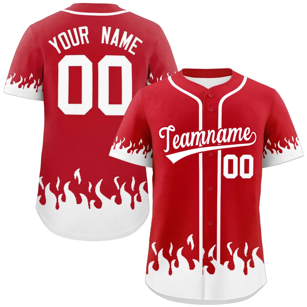 Red White Flame Graffiti Authentic Baseball Jersey