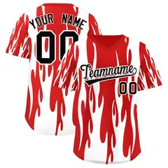 Red White Flame Pattern Authentic Pullover Baseball Jersey 1