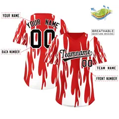 Red White Flame Pattern Authentic Pullover Baseball Jersey 2