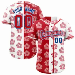 Red White Flower Graffiti Split Baseball Jersey