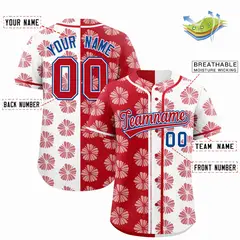 Red White Flower Graffiti Split Baseball Jersey 2