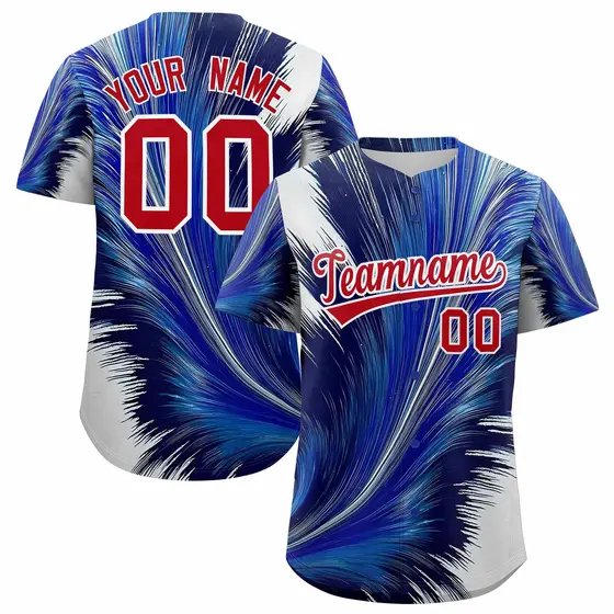 Red White Fluid Feather Graffiti Baseball Jersey