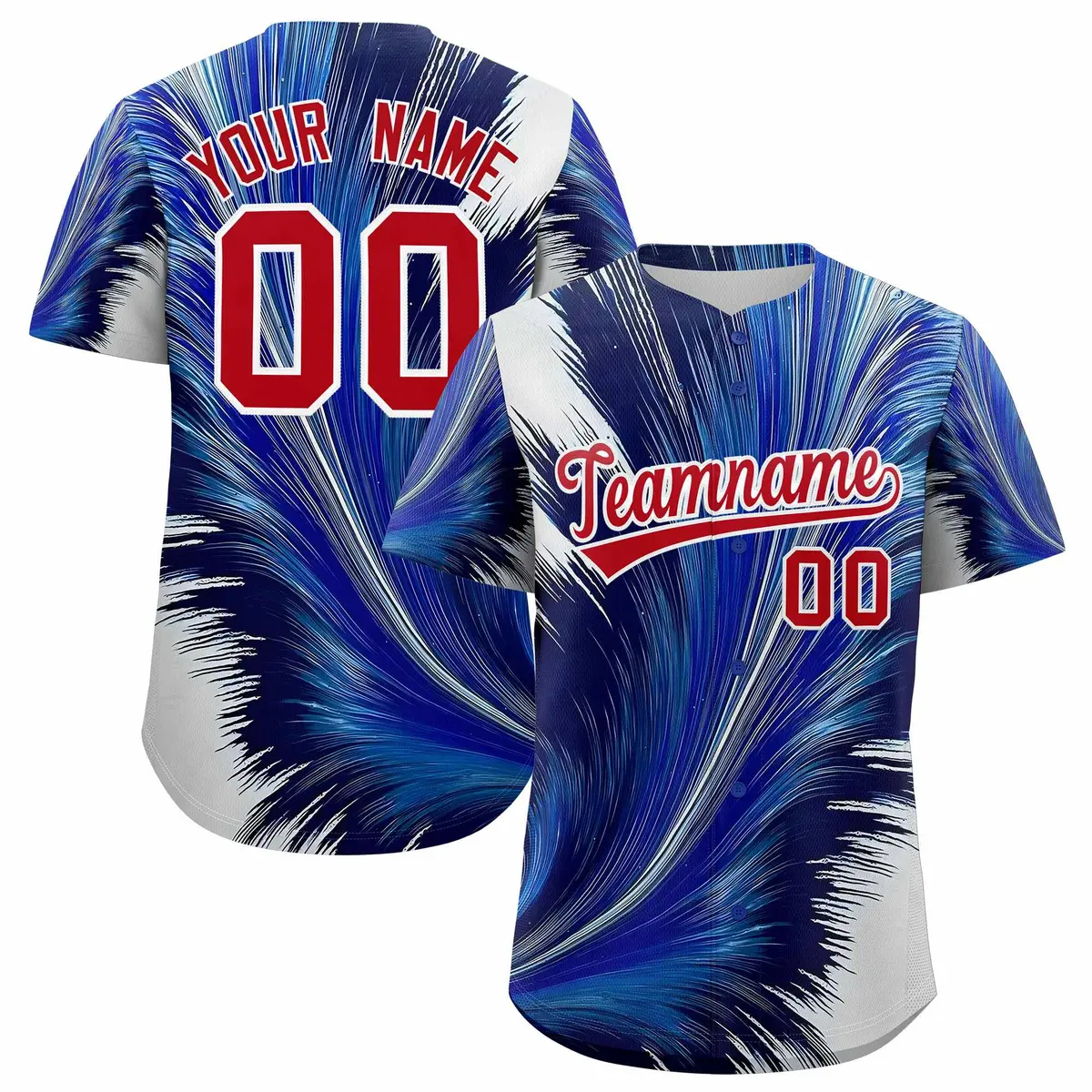 Red White Fluid Feather Graffiti Baseball Jersey
