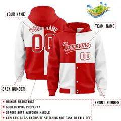 Red White Four Squares Color Block Varsity Letterman Jacket Hoodie 4