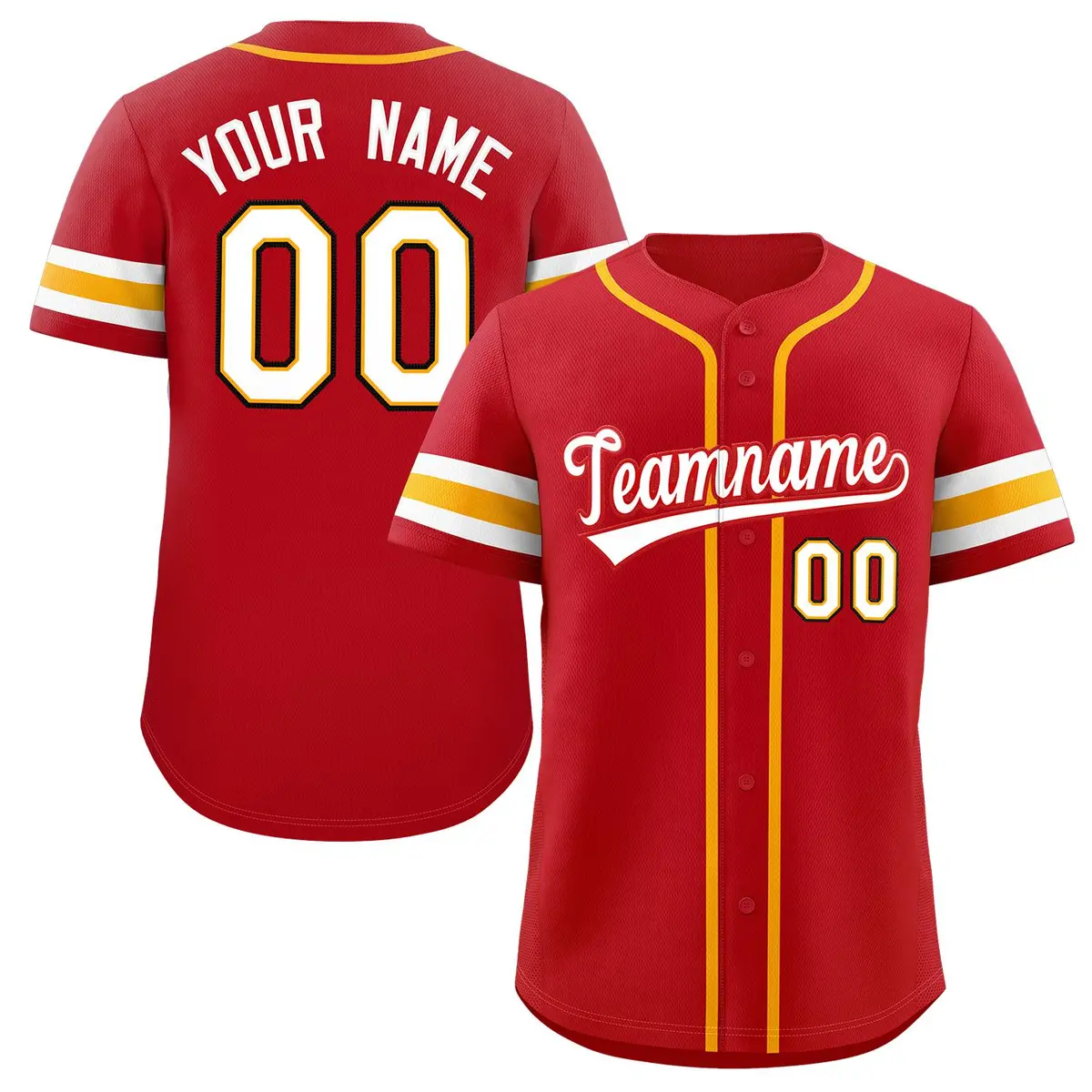 Red White Full-Button Classic Baseball Jersey