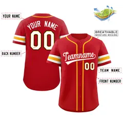 Red White Full-Button Classic Baseball Jersey 2
