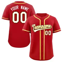 Red White Full-Button Classic Baseball Jersey 1