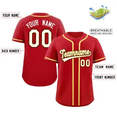 Red White Full-Button Classic Baseball Jersey 2