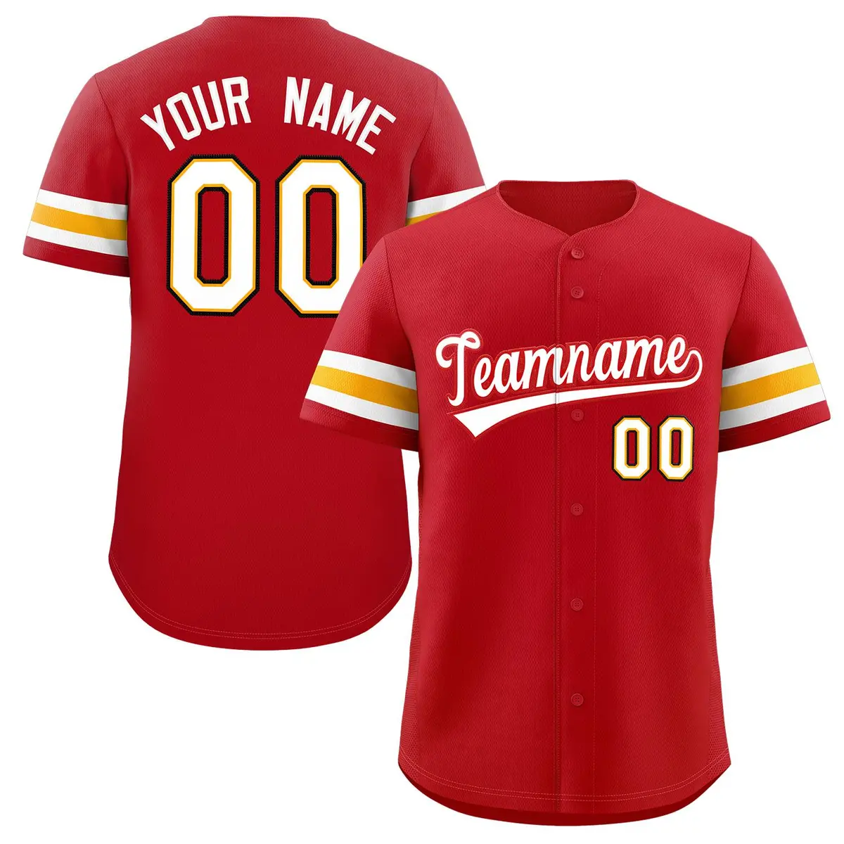 Red White Full-Button Classic Baseball Jersey
