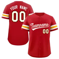 Red White Full-Button Classic Baseball Jersey 1