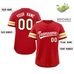 Red White Full-Button Classic Baseball Jersey 2