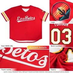 Red White Full-Button Classic Baseball Jersey 4