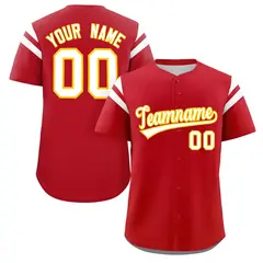 Red White Full Button Classic Baseball Jersey
