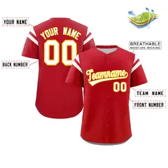Red White Full Button Classic Baseball Jersey 2