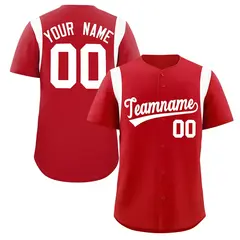Red White Full Button Classic Baseball Jersey 1
