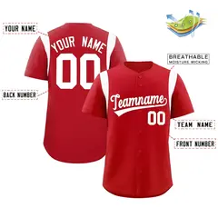 Red White Full Button Classic Baseball Jersey 2