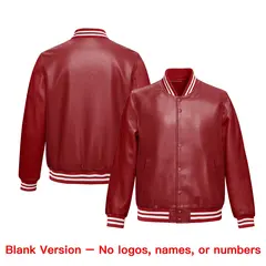 Red White Full-Snap Varsity Faux Leather Letterman Jacket 6