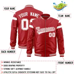 Red White Full-Zip Color Block Varsity Letterman Bomber Jacket 2