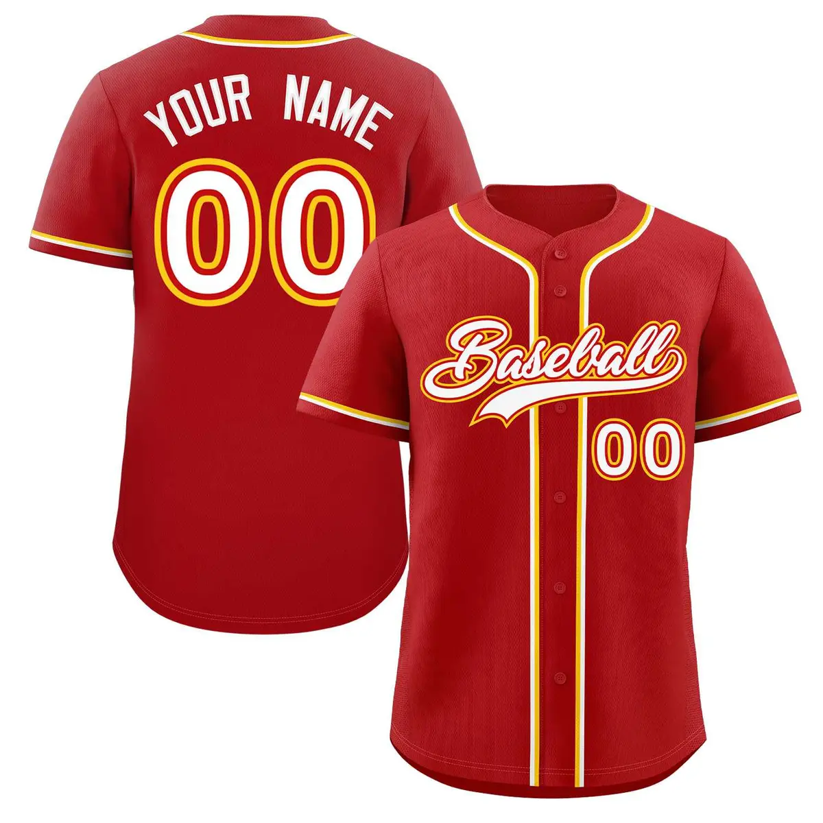 Red White-Gold Authentic Classic Baseball Jersey