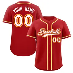 Red White-Gold Authentic Classic Baseball Jersey