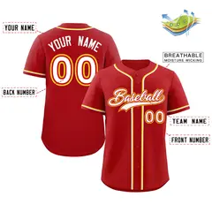 Red White-Gold Authentic Classic Baseball Jersey 2