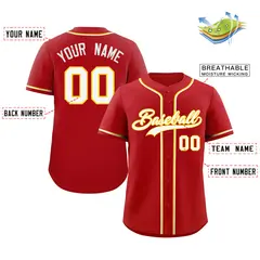 Red White-Gold Authentic Classic Baseball Jersey 2