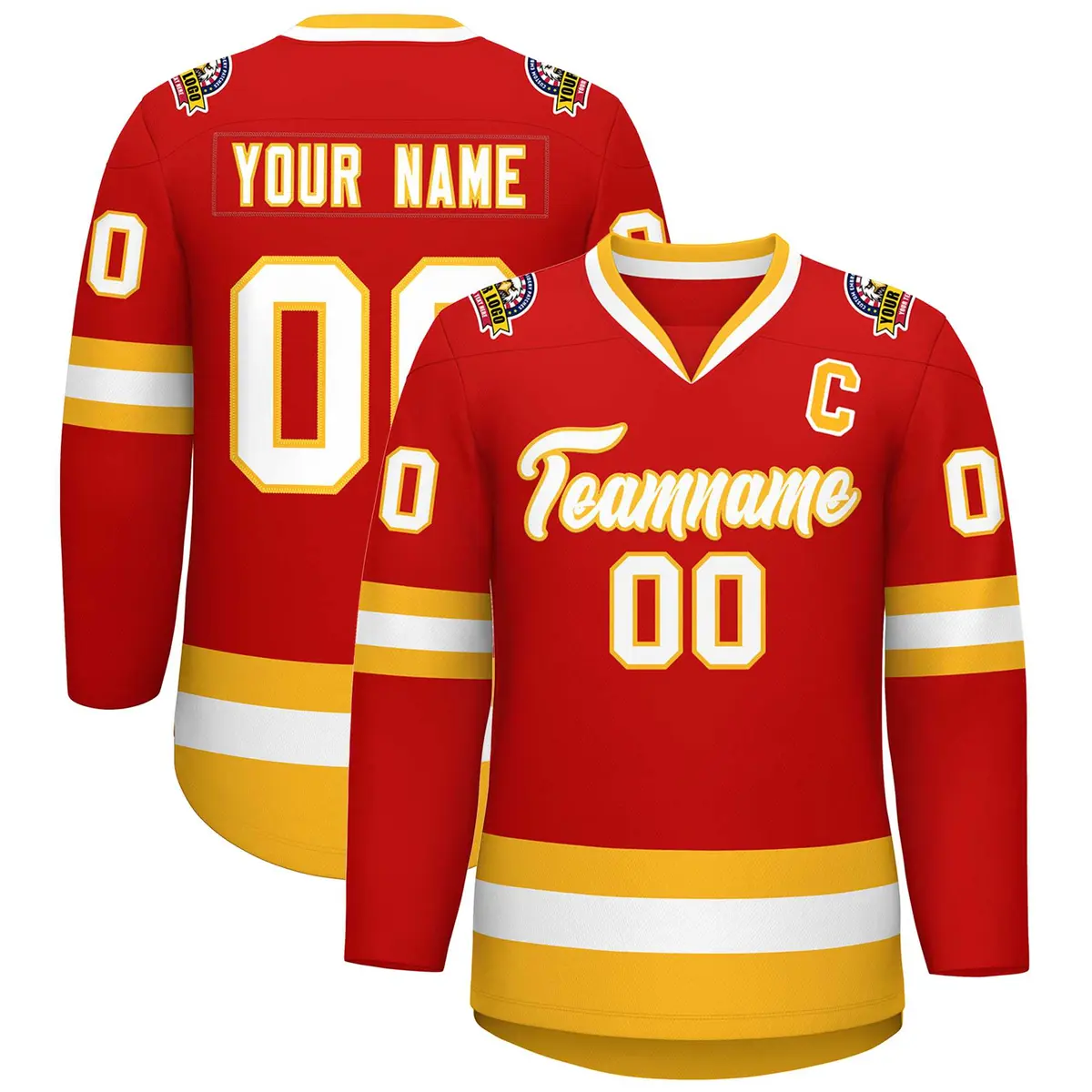 Red White-Gold Classic Hockey Jersey