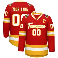 Red White-Gold Classic Hockey Jersey 1