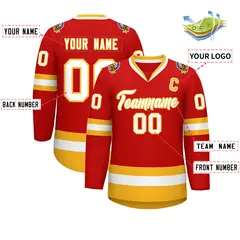 Red White-Gold Classic Hockey Jersey 2