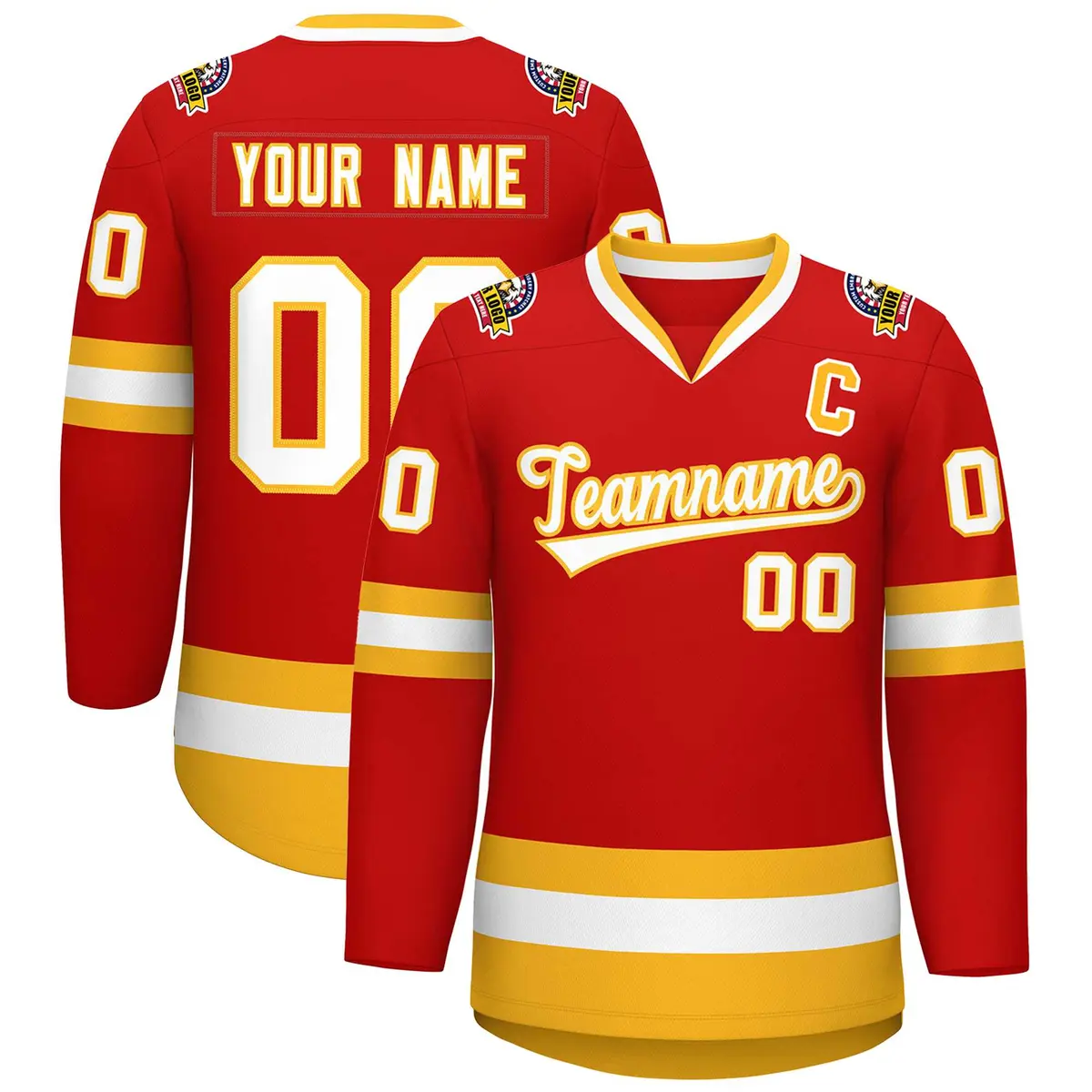 Red White-Gold Classic Hockey Jersey