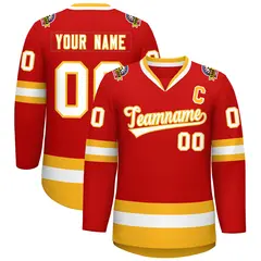 Red White-Gold Classic Hockey Jersey 1