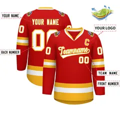 Red White-Gold Classic Hockey Jersey 2
