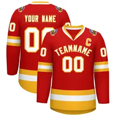 Red White-Gold Classic Hockey Jersey
