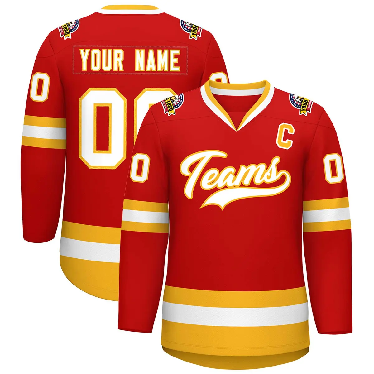 Red White-Gold Classic Hockey Jersey