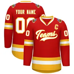 Red White-Gold Classic Hockey Jersey 1