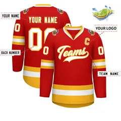 Red White-Gold Classic Hockey Jersey 2