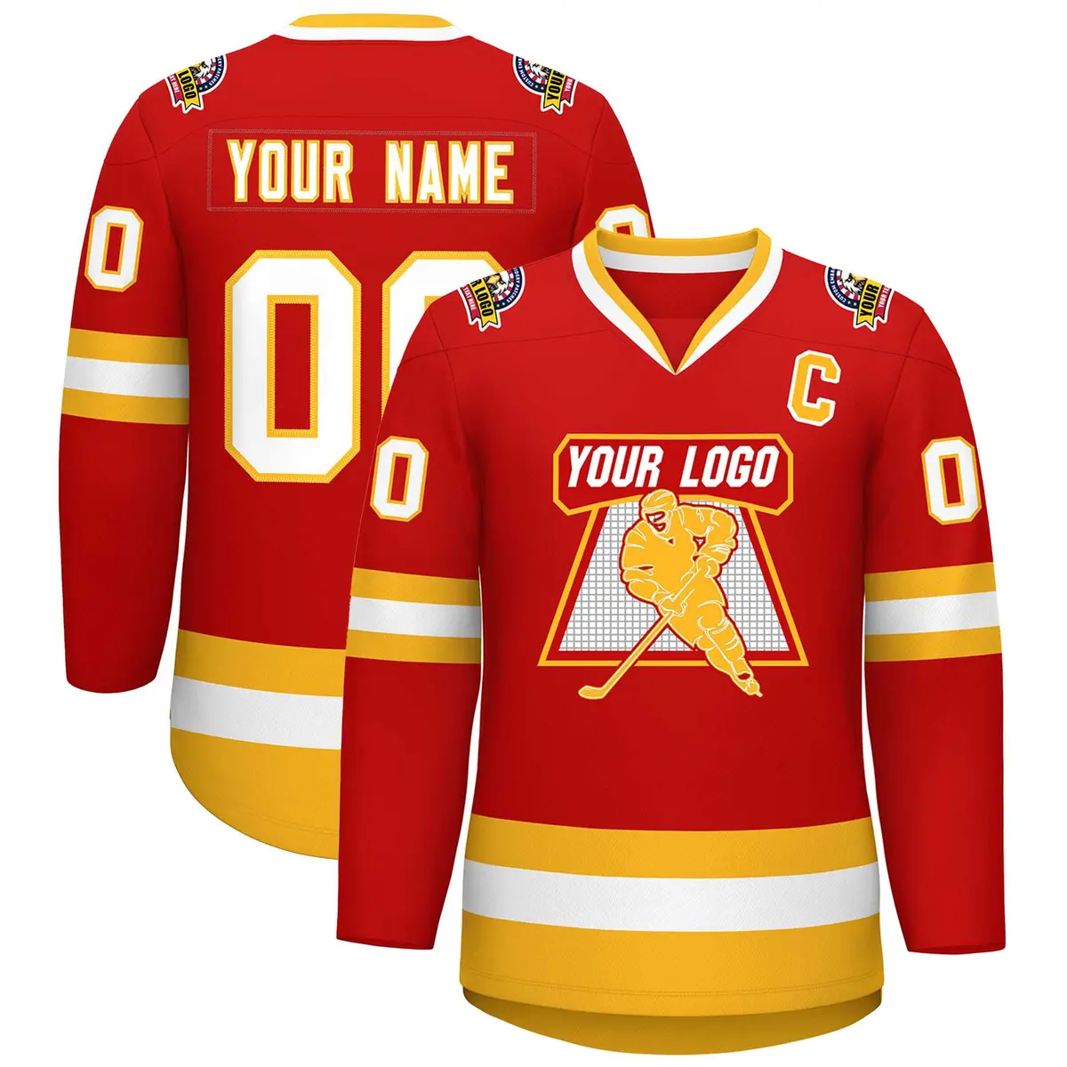 Red White-Gold Classic Hockey Jersey