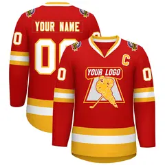 Red White-Gold Classic Hockey Jersey 1