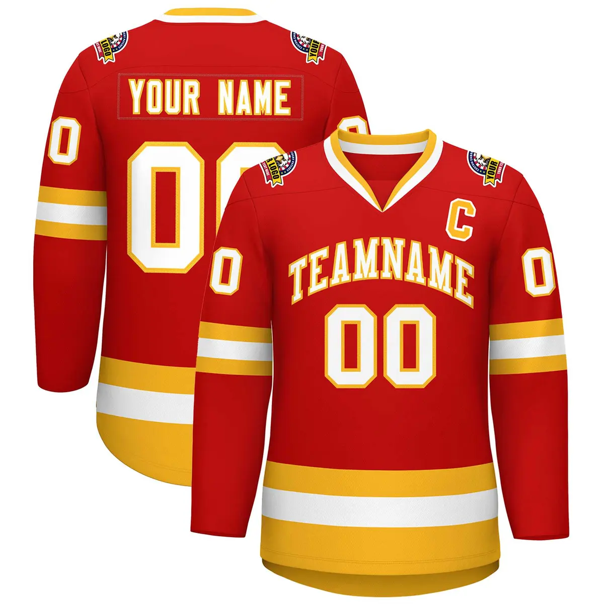 Red White-Gold Classic Hockey Jersey