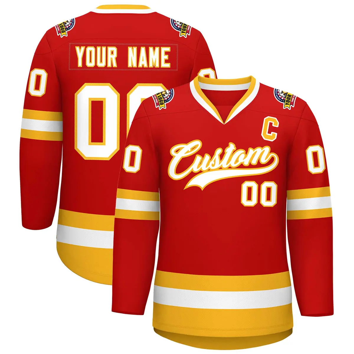 Red White-Gold Classic Hockey Jersey